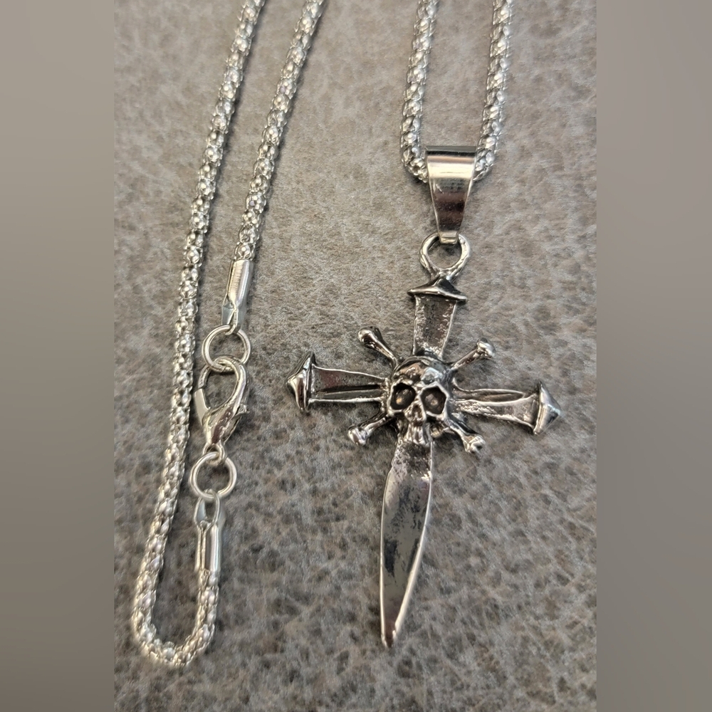 COPY - Vintage Viking Style Skull & Bones Cross Pendant Necklace